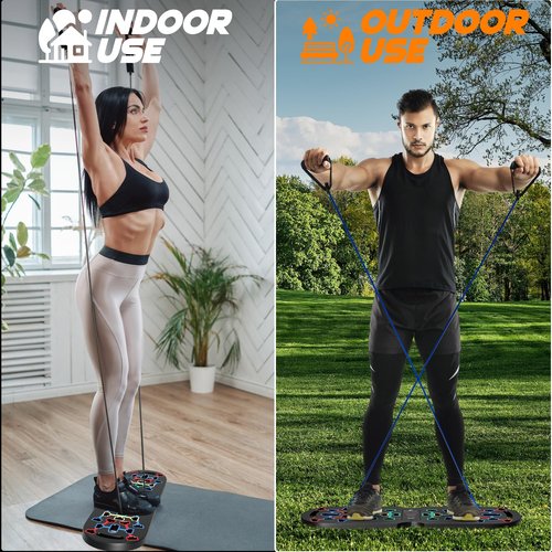 BodyBrandz Push Up Board – Pushup Board Exercise Equipment with Resistance Bands, Pushup Handles – Fitness Equipment for Strength Training, Full-Body Workout – Foldable Push Up Board for Home, Gym