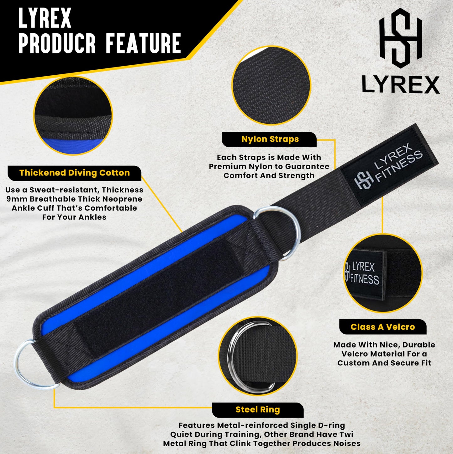 Ankle Strap for Cable Machine and Strength Training - Premium Padding for Comfort, Ankle Cable Starps for Workout, Compatible with Glute Kickback, Leg Extension, Leg Press, Hip Abductors & lower body exercises- Blue