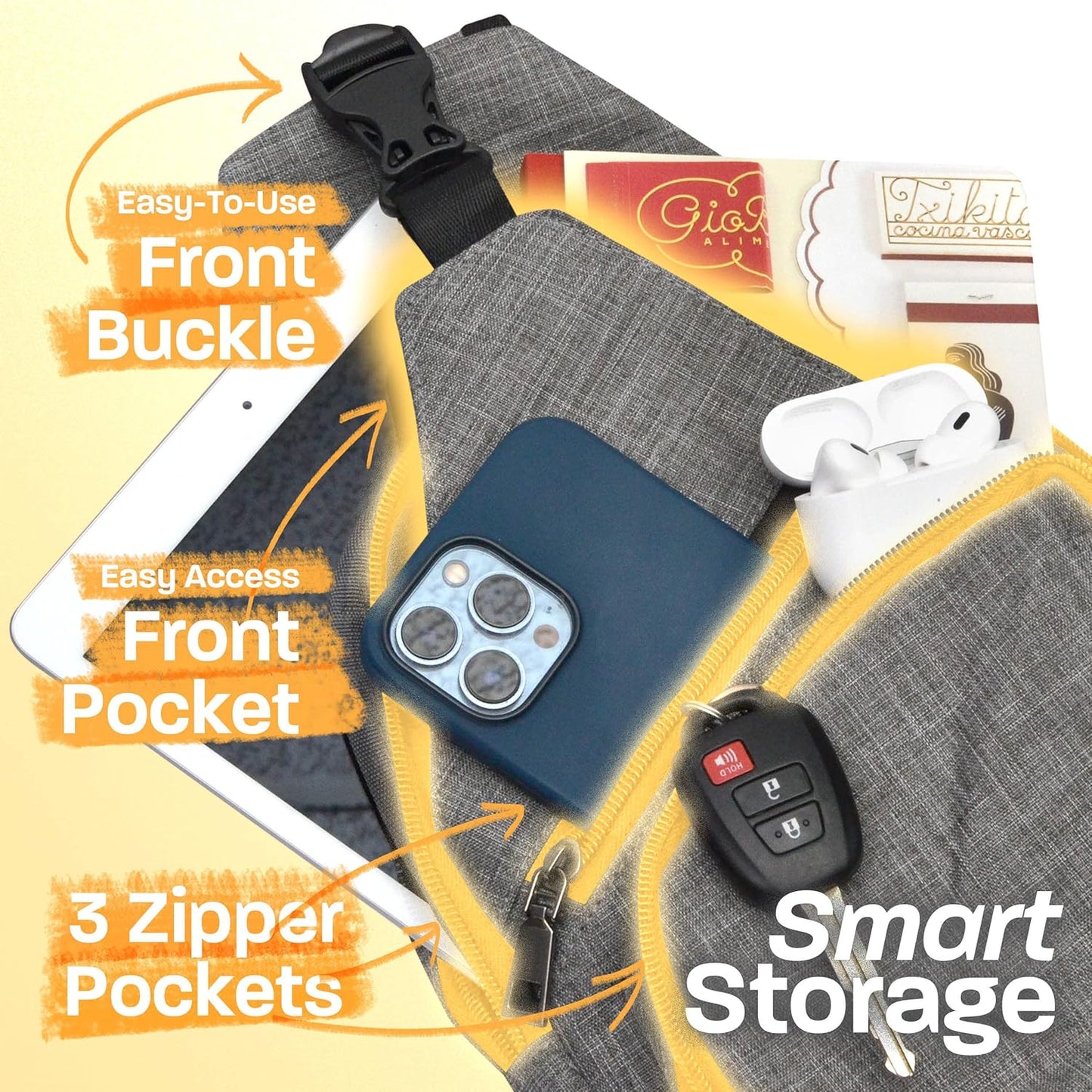 Anti-Theft Daypack Crossbody Sling Backpack, USB Charging Connector Port, Lightweight Day Pack for Travel, Hiking, Everyday, Regular, Black