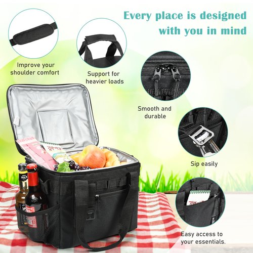 Tirrinia Large Insulated Cooler Bag - Outdoor Leakproof Cooler Box for Women & Men - Portable Freezer Bag with Adjustable Shoulder Strap for Camping, Picnic, Golf, Beach