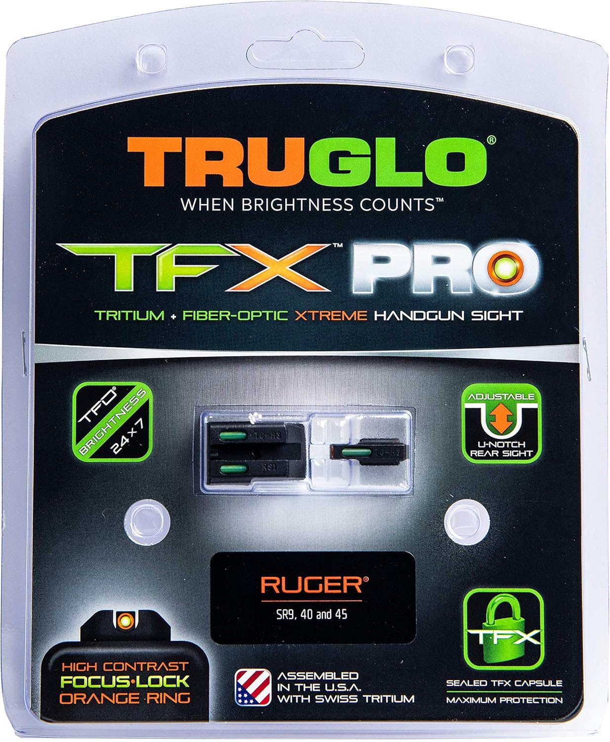 Truglo TFX PRO Night Sight for Handguns - Glowing Tritium & Fiber Optic, Compact & Durable