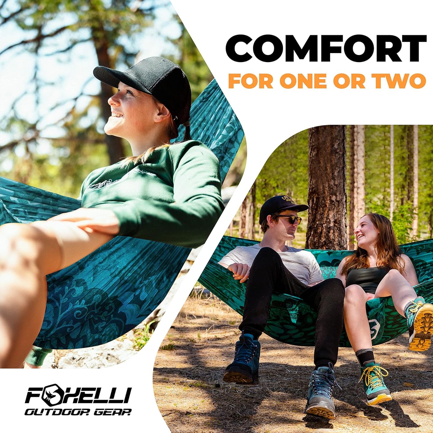 Foxelli Camping Hammock - Lightweight Portable Hammock, Easy Setup with Tree-Friendly Ropes & Steel Carabiners, Heavy Duty Parachute Nylon for Indoors and Outdoors