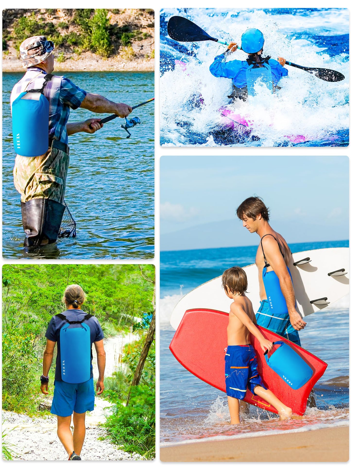 HEETA Waterproof Dry Bag for Women Men, Roll Top Lightweight Dry Storage Bag Backpack with Emergency Whistle for Travel, Kayaking, Boating, Camping, Beach, Cruise Ship Essentials (Blue, 20L)
