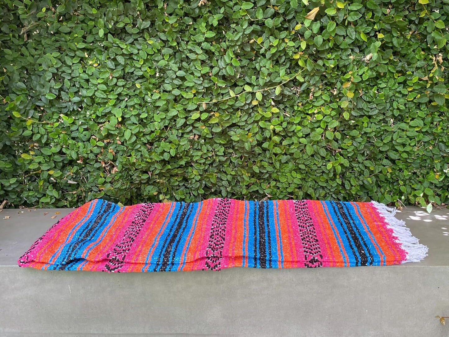 Authentic Del Mex Large Mexican Blanket - Woven Falsa Throw (70"x50") for Beach, Yoga & Outdoor Decor - Pink/Tan
