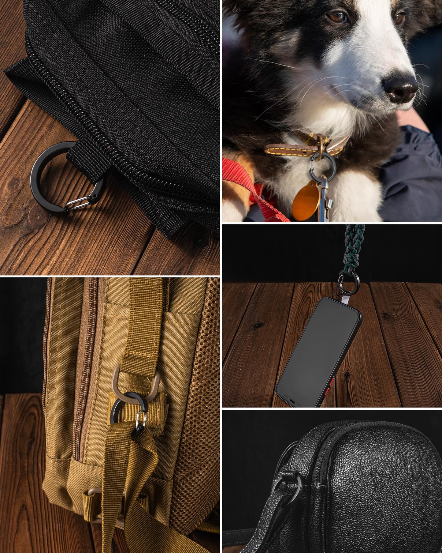 FEGVE Round Durable Carabiner Keychain Clip, 1.06" Titanium Black Spring Snap Hook Key Chain Clip for Keys DIY Crafts - 2pcs