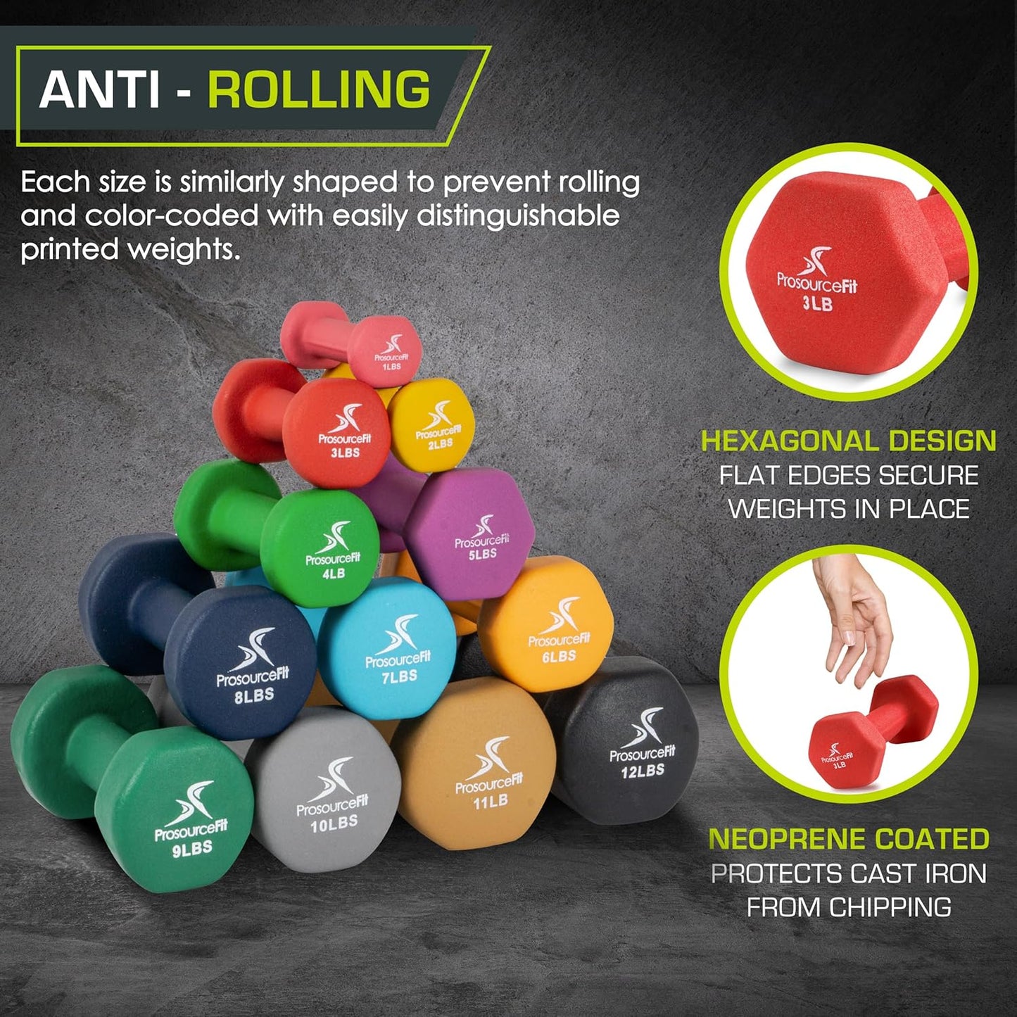 ProsourceFit Neoprene Dumbbell Coated for Non-Slip Grip, 10 lb