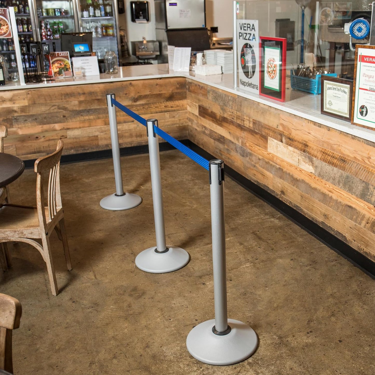 Premium Silver Steel Stanchion with 7.5-Foot Retractable Belt for Crowd Control