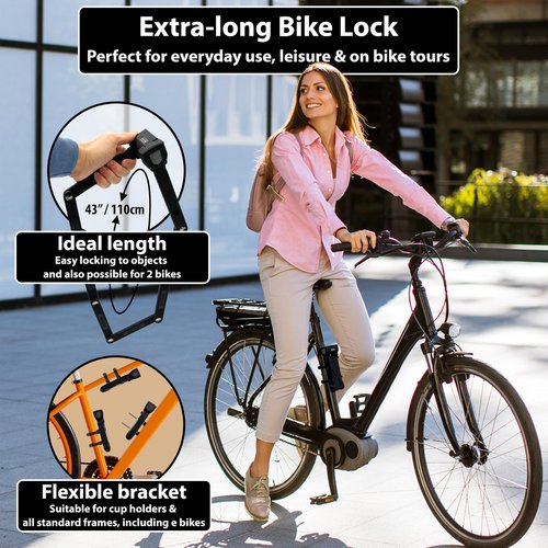 KOHLBURG 43" Heavy Duty Folding Bike Lock [Bolt Cutter Proof] for e-Bike & Bicycle – 110cm High-Security Foldable Lock with Bracket & 3 Keys – Anti-Theft for Bicycle e Scooter & Bikes