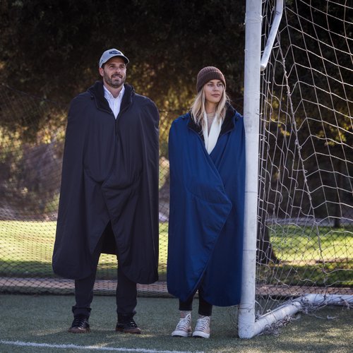 Shel'yx Hooded Stadium Blanket - Waterproof Windproof Fleece Sports Blanket - Extreme Weather Sideline Cape Ideal for Bleachers, Football, Baseball & Outdoor Sporting Events (Navy, Large)