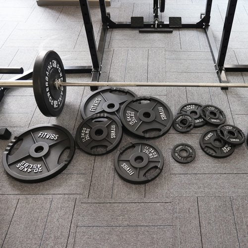 Signature Fitness Olympic 2-Inch Cast Iron Plate Weight Plate for Strength Training and Weightlifting, Style #2, 25LB Pair