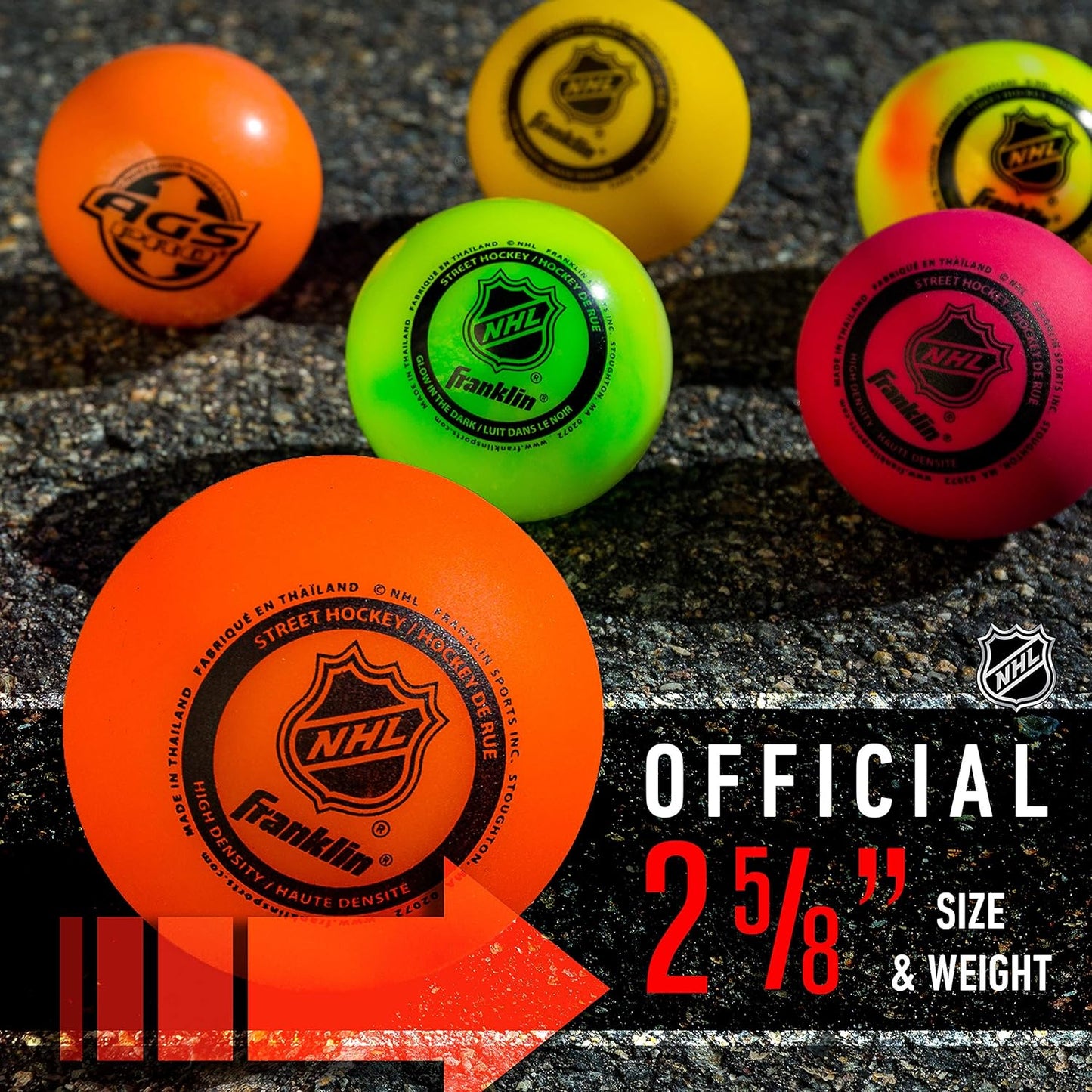 Official Size Franklin Sports NHL Street Hockey Balls | No Bounce | Assorted Colors