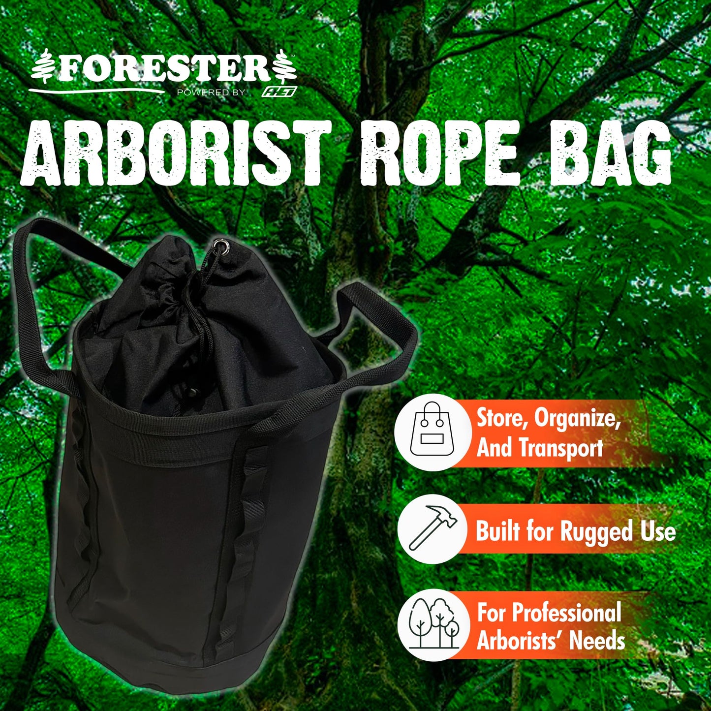 FORESTER Large Arborist Rope Bag - Bucket Style Storage Bag | Arborist Equipment | Tree Climbing Gear | Heavy Duty Nylon Gear Bag with Handles