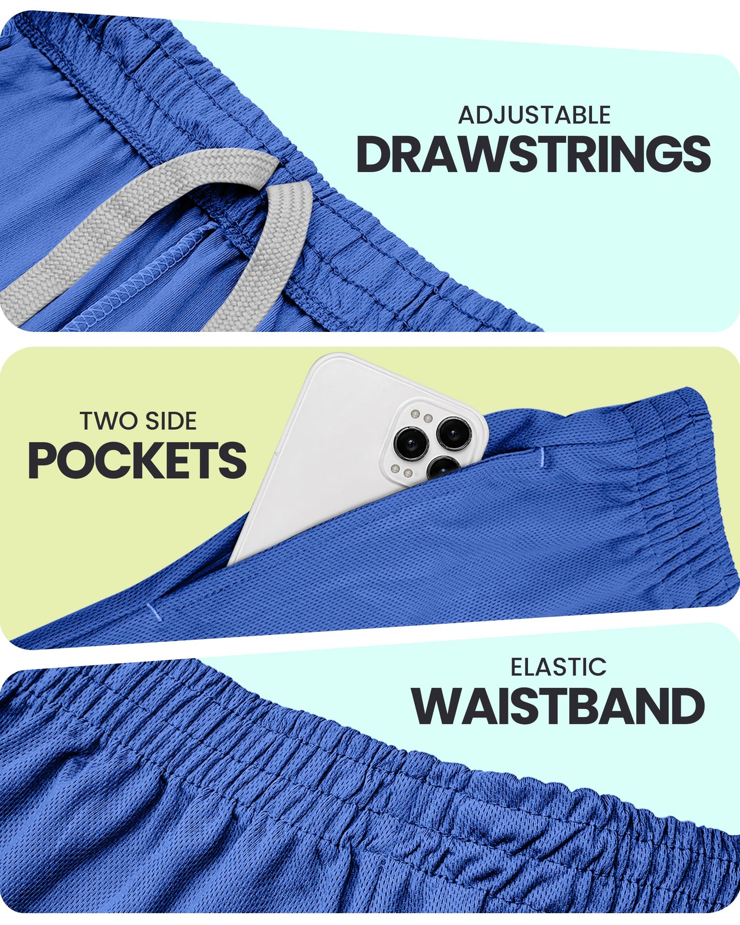 NY Threads Men's Athletic Shorts Quick Dry Loose-Fit Lightweight Running Workout Gym Shorts with Pockets, Large, Royal Blue