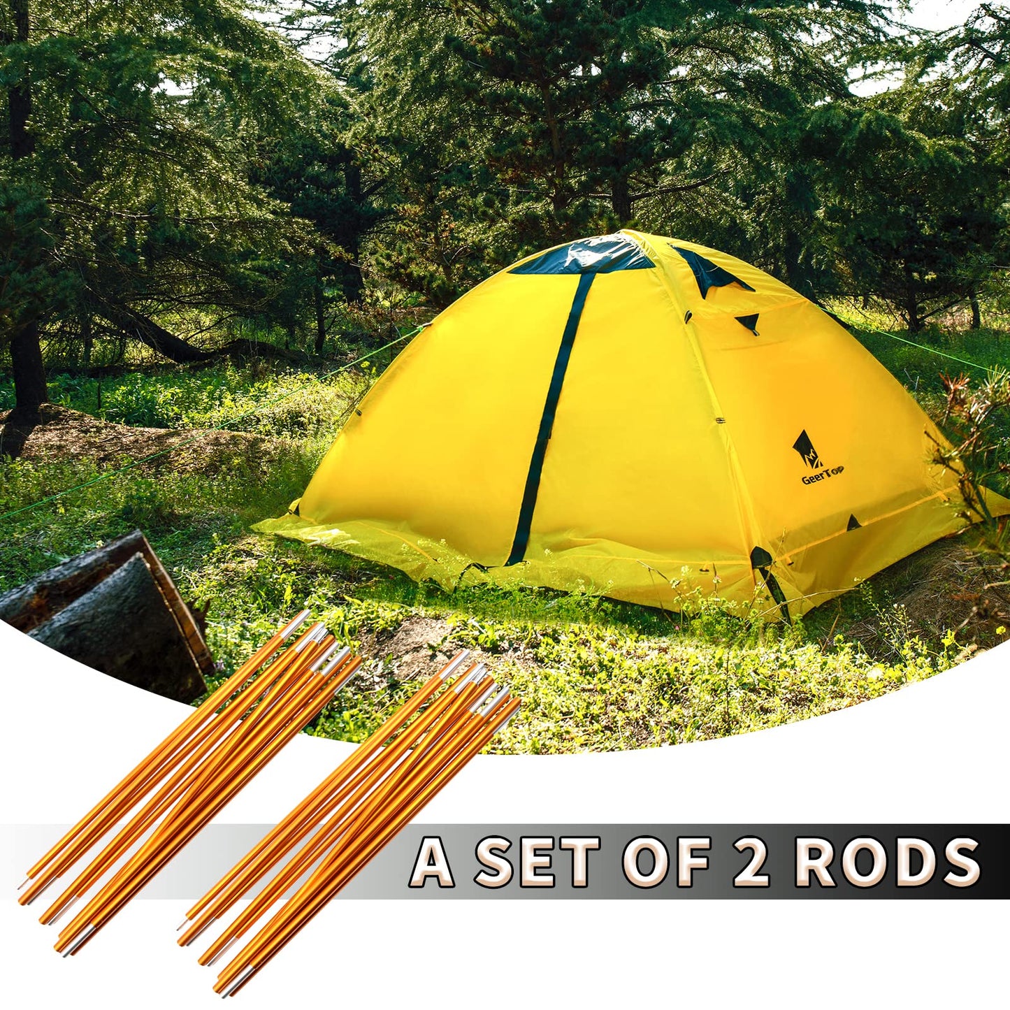 GEERTOP Portable Aluminum Replacement Tent Poles for 2 Person Tent Ultralight Aluminium Rods for Camping Hiking Backpacking