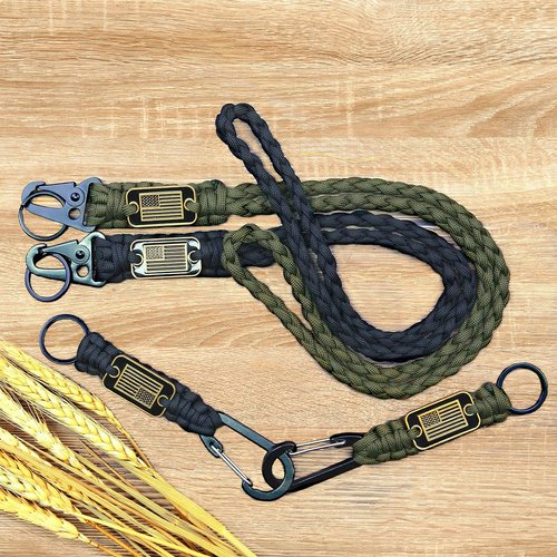 SVICCOOKQ 6Pcs Heavy Duty Paracord Lanyards With USA Flag, Braided Parachute Lanyards for Outdoor Activities