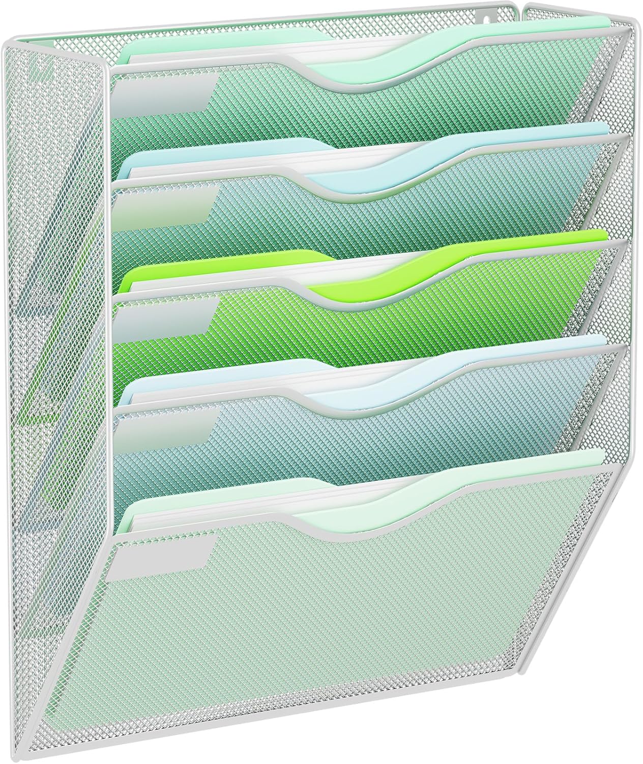 5 Pockets Mesh Hanging Wall File Holder Organizer Wall Mounted Paper Magazine Rack, Black