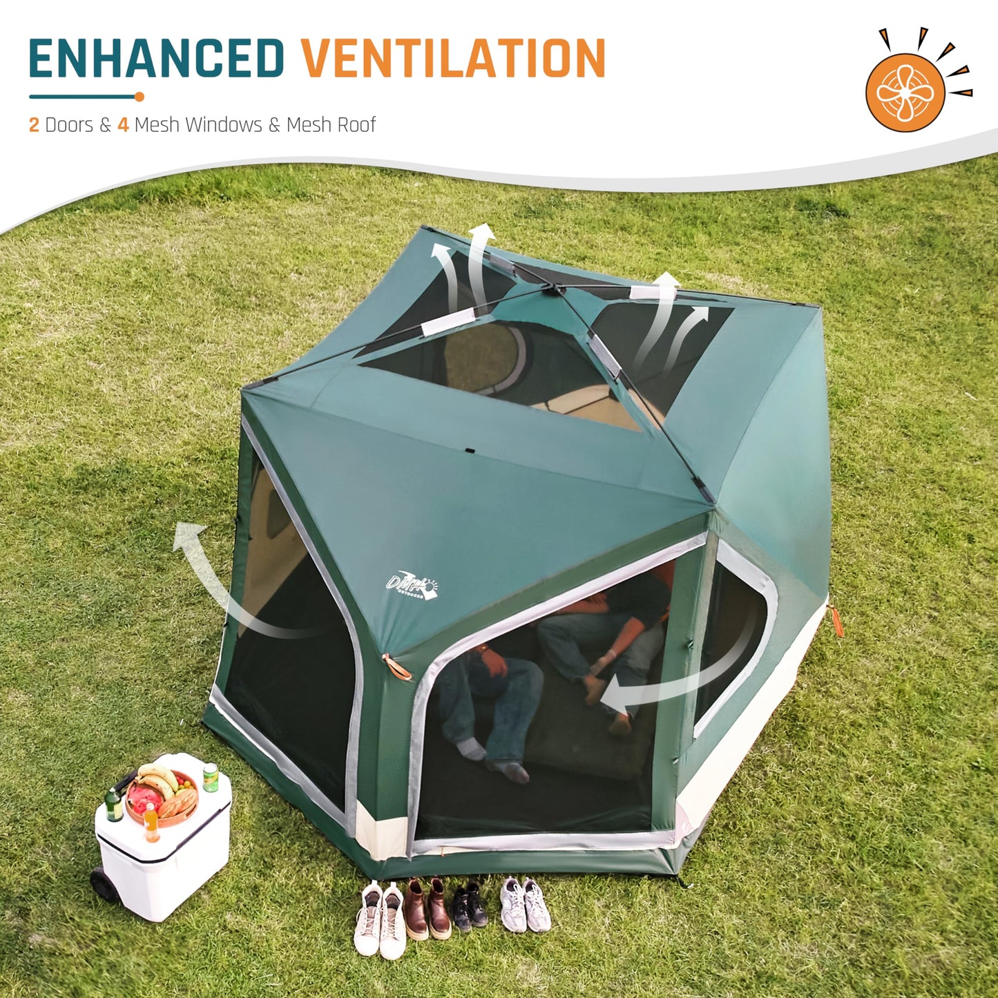 4 Person Instant Pop up Tent, Easy 60 Second Setup Family Tents for Camping, Camping Hub Tent, 2 D-Shaped Doors & 4 Mesh Windows, Spacious Interior, Upgraded Ventilation