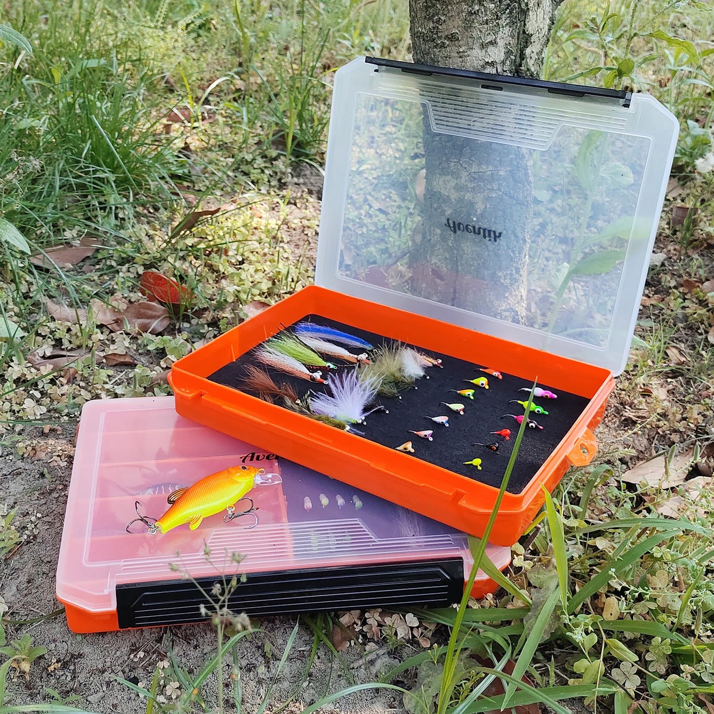 Aventik Fishing Tackle Box Slit Foam Case Jig Box Head Hooks Spinners Spoons Storage Tackle Tray (Orange-3501lure box)