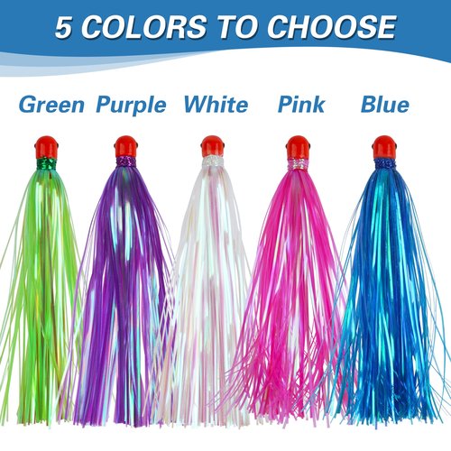 Mylar Flash Teaser Tail Fishing Teasers Weighted Jig Heads Fishing Bait Bullet Sinker Head 0.35 Ounce with Mylar Flash Skirts Hair Lure 8pcs/Pack