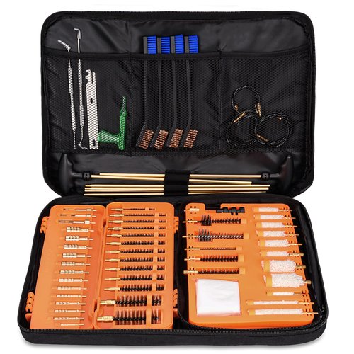 Raiseek Gun Cleaning Kit Universal Gun Cleaning Kit Rifle Handgun Shotgun Pistol Cleaning Kit for All Guns with Denser Brass Brushes, Mops, Jags,Rods,Ropes and Travel Size Gun Range Bag