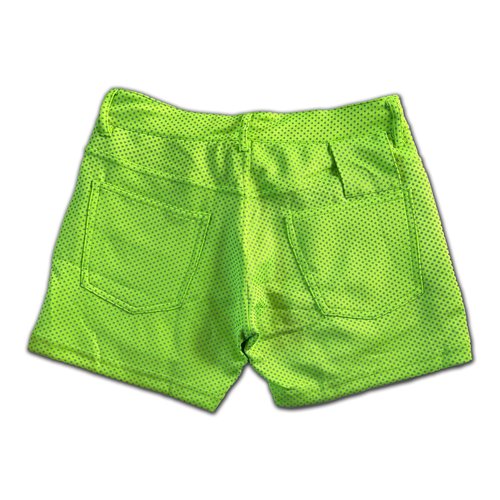 Mens Rave/Party Huggers Booty Shorts with Zippered Phone and Hidden Pockets (UV Green Reflective Dots, 26)