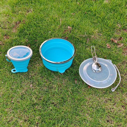 Cagelya Mess Kit for Camping Silicone Collapsible Bowl Collapsible Cup and Stainless Steel Spoon for Backpacking Outdoor Hiking Traveling and Picnic