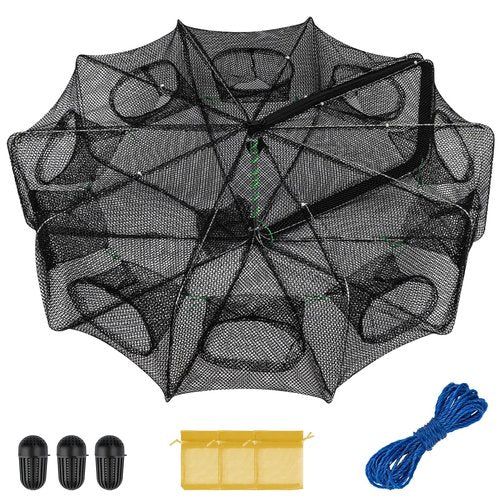 QualyQualy Fishing Bait Trap Crab Net Fishing Trap for Minnow/Crab/Shrimp/Crawdad with Rope, 6/8/10 Holes Large Space Fishing Net
