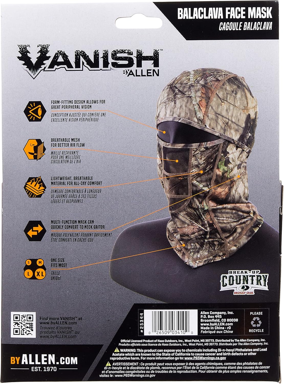 Allen Company Vanish Stretch Fit Camouflage Balaclava, Camo Hunting Face Cover