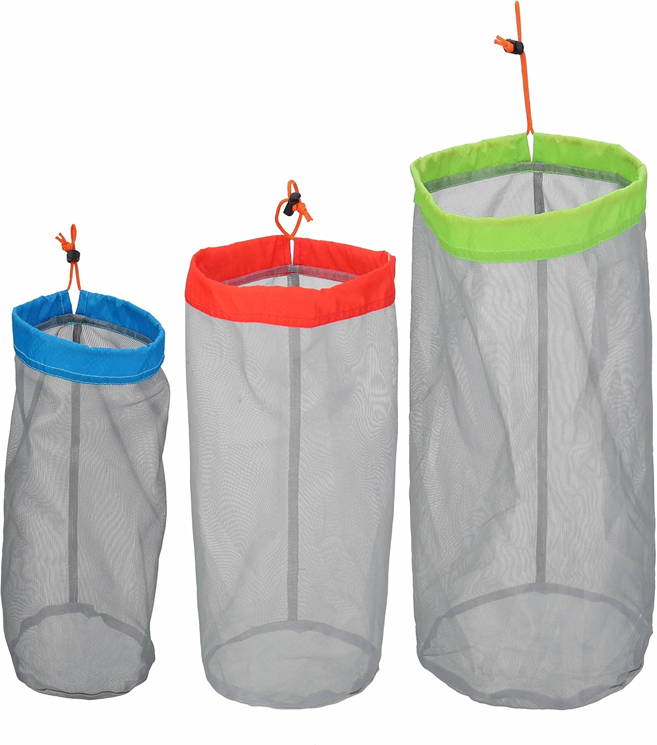 Alemon Lightweight See-through Mesh Stuff Sack Ditty Bags, Nylon Drawstring Storage Pouch Bags for Camping Travel Hiking, Set of 3