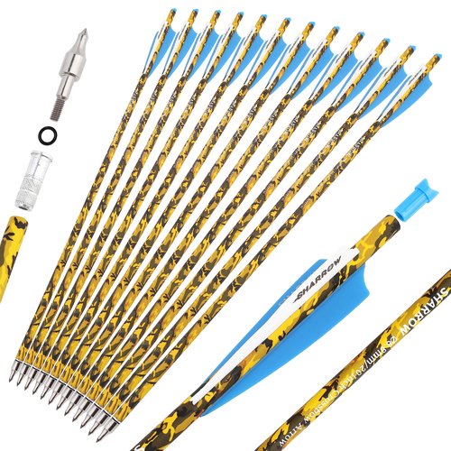 ZSHJGJR Archery Crossbow Bolts 16 17 18 20 22 Inch Carbon Crossbow Arrows Camo Shaft with Screw-in Hunting Broadheads for Crossbow Hunting Shooting 6/12PCS (12, Blue & White, 20 Inch)