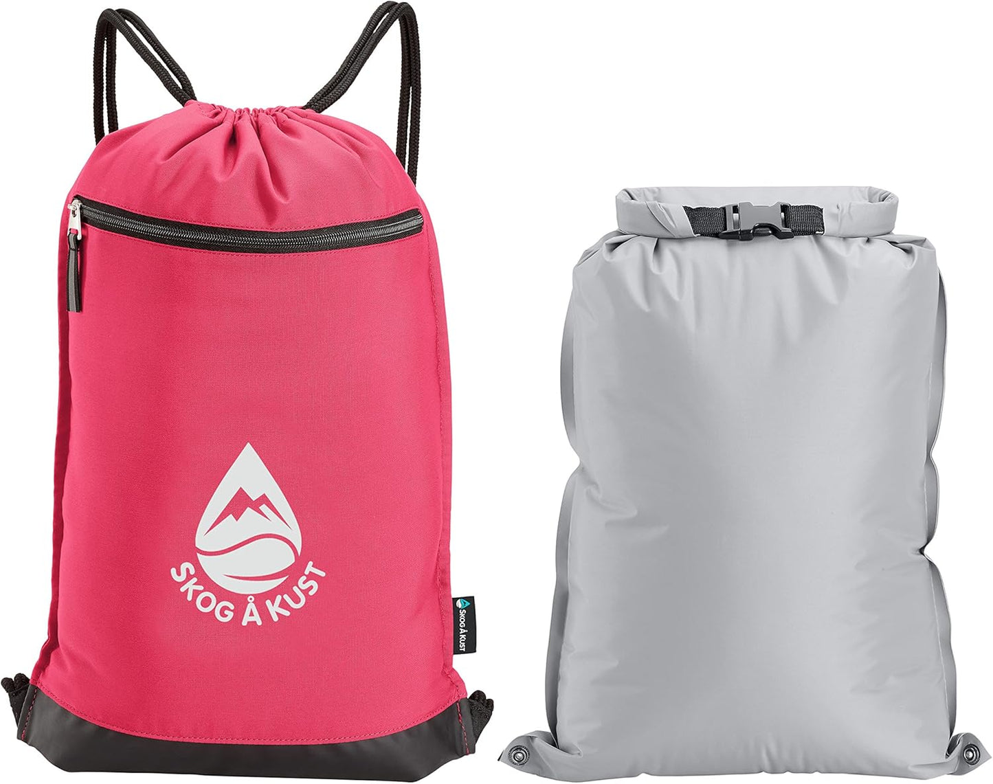 Skog Å Kust GymSak | Patented 2-in-1 Drawstring Cinch Bag with Removable Waterproof Dry Bag | Red