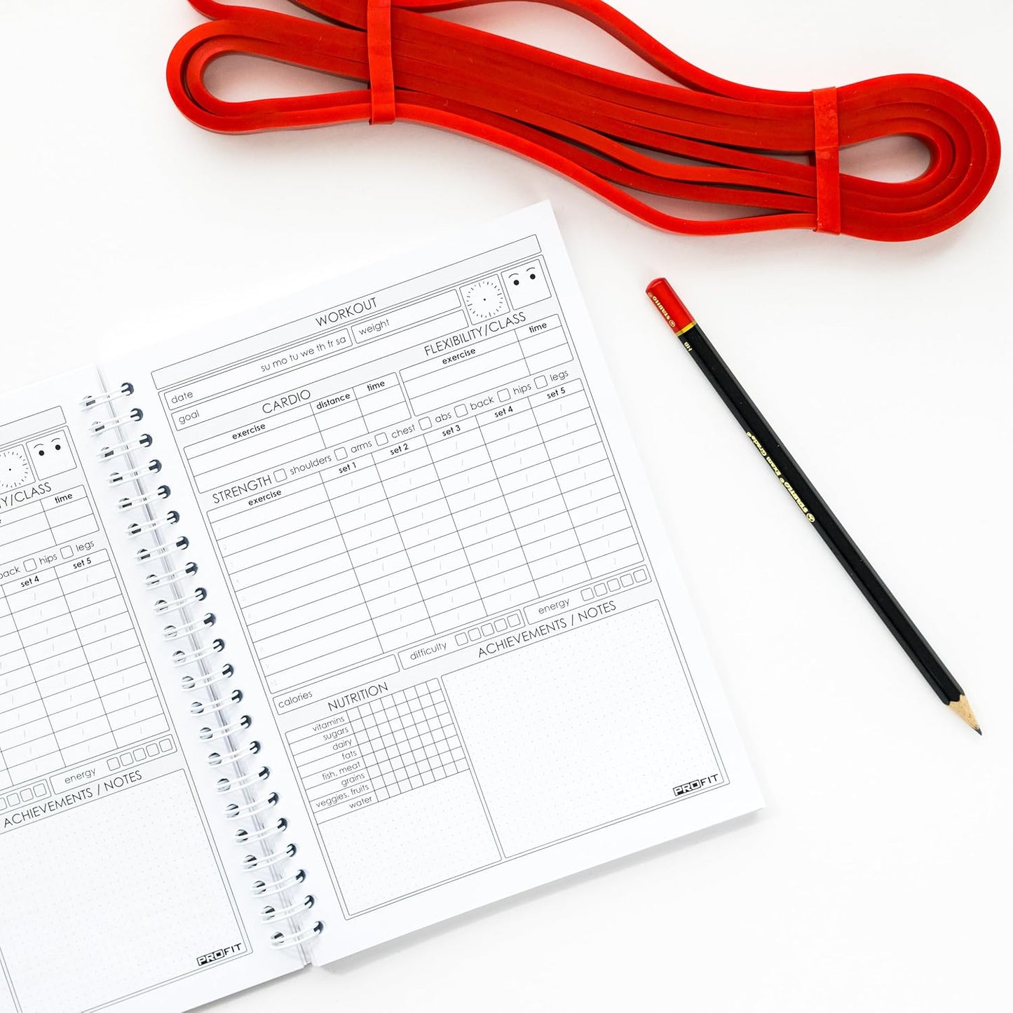 ProFit Fitness and Food Journal - Weight Loss Planner | Workout Log | Diet Notebook | Gym Exercise Diary - Easy-To-Use A5 Fit Book / 6x8 Inches / 140 Pages / Undated