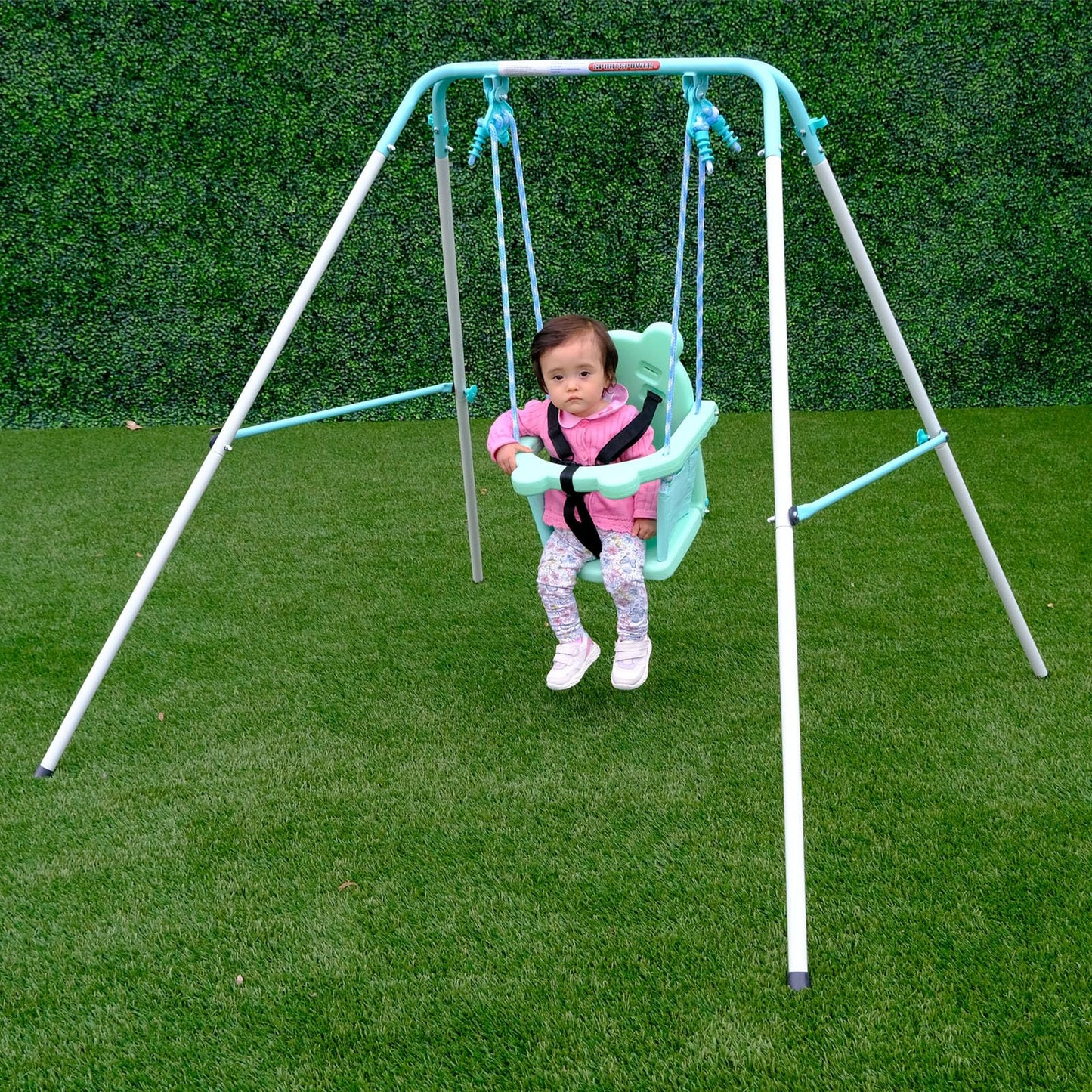 Sportspower My 1st Light-UpToddler Swing - Heavy-Duty Baby Indoor/Outdoor Swing Set with Safety Harness, Light Green, 59" L x 58" W x 49" H