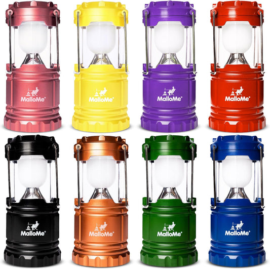 MalloMe Camping Lantern Multicolor 4 Pack Lanterns for Power Outages, Camping Lights for Tent Hanging, Camp Light Tent Lamp Emergency Battery Powered LED Lantern (Rechargeable Batteries Not Included)