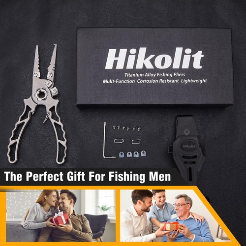 Hikolit Titanium Fishing Pliers Saltwater, Corrosion Resistant Fishing Pliers Hook Remover with Double Tungsten Cutters, Fishing Gear as Split Rings Pliers, Fishing Gifts for Men