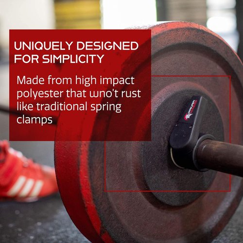 Dark Iron Fitness Barbell Clamps 2 Inch - 1 Pair of Olympic Size Weight Barbell Collars, Professional Weightlifting Plate Clips with Quick Release Spring Lock to Hold Weights on Bars - Black