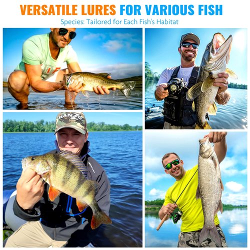 PLUSINNO Fishing Lures Tackle Box Gifts for Men, Bass, Trout Fishing Gear for Saltwater & Freshwater Including Topwater Lures, Hooks, Spinnerbaits