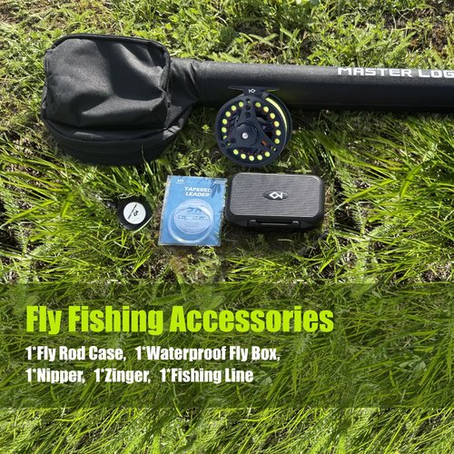 MASTER LOGIC Fly Fishing Rod and Reel Combo Starter Kit, Graphite Fly Rod with Cork Handle, Die Cast Aluminum Reel, Fly Box Case & Fishing Flies and Carrying Case and Accessories(3/4wt-7'0"-4pc)