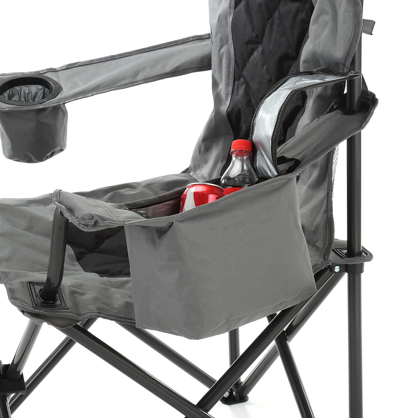 ARROWHEAD OUTDOOR Portable Deluxe Folding Camp Quad Chair w/Headrest, Glass & Cup Holders, Armest 6-can Cooler, Heavy Duty Carry Bag, 550 lbs Weight Capacity