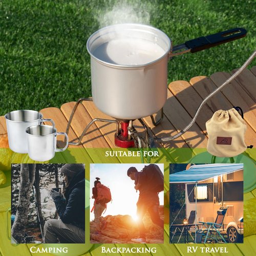 Pubgeer Foldable Camping Pot and Camping Mugs 3Pcs Set Camping Cookware Mess Kit for Backpacking Gear 750ml Pot and 550ml/350ml Cup Lightweight Folding Cooking Set Camping Coffee Pot