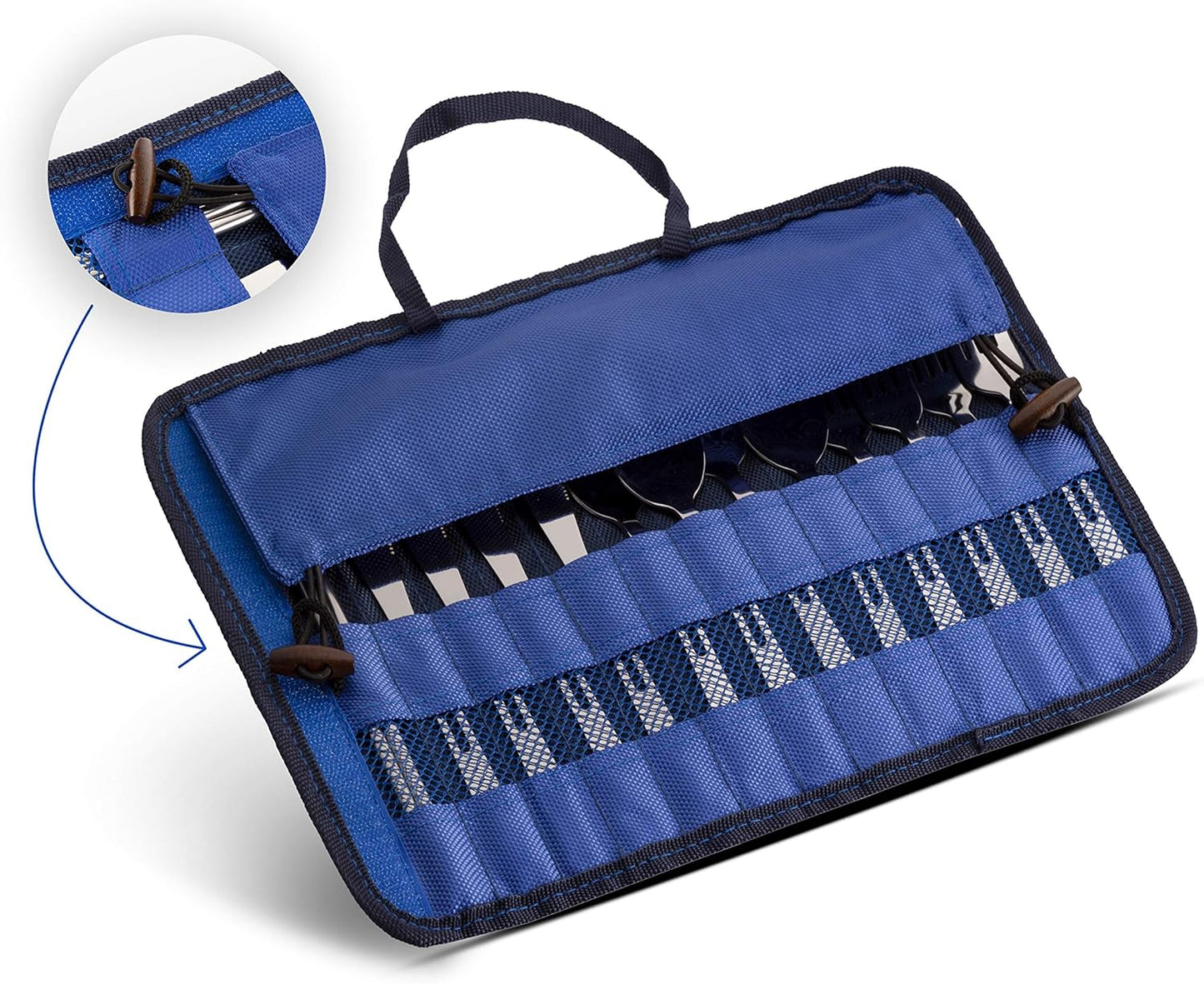 13 Piece Stainless Steel Family Cutlery Picnic Utensil Set with Travel Case for Camping | Hiking | BBQs - Includes Forks | Spoons | Knifes | Chopstick, Plus Nylon Commuter Case (Green)