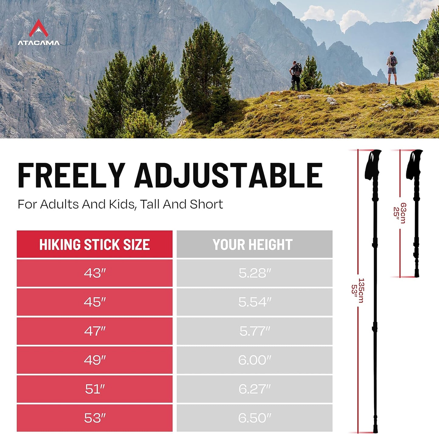 ATACAMA Lightweight Foldable Carbon and Aluminum 7075 Collapsible Hiking Sticks with Cork Handle - Hiking Poles Telescopic Trekking Poles Folding Walking Sticks For Hiking Accessories Nordic Walking Poles
