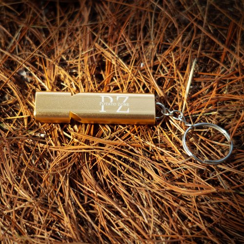Potato Zone Survival Whistle – 120db Loud Aluminum Keychain, Portable Safety Tool for Camping, Hiking, Dog Training (2 Pack Gold)