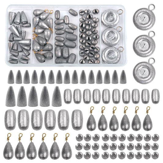 Fishing Weight Sinkers Kit, 81pcs Assorted Drop Bass Sinkers Split Shot Sinkers Coin Weights Saltwater Casting Fishing Sinkers Set with Tackle Box