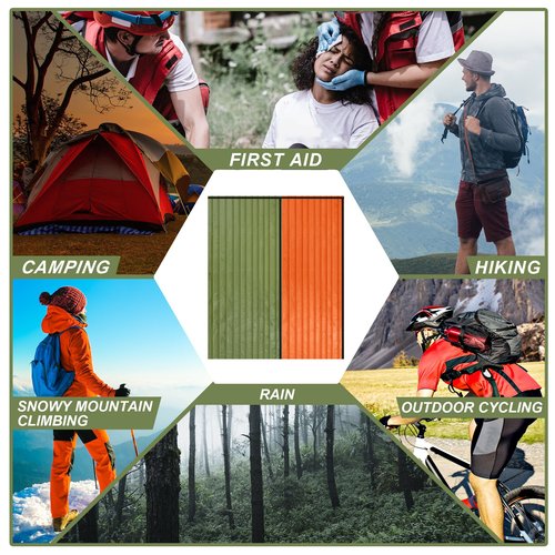 Preboun 50 Pcs Emergency Sleeping Bag Portable Lightweight Survival Bag Thermal Bivy Sack Waterproof Emergency Blanket Survival Gear for Outdoor Camping Hiking Homeless People Shelter (Orange,Green)