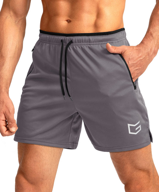 G Gradual Men's Running Shorts with Zipper Pockets Quick Dry Gym Athletic Workout 5" Shorts for Men (Grey, Large)