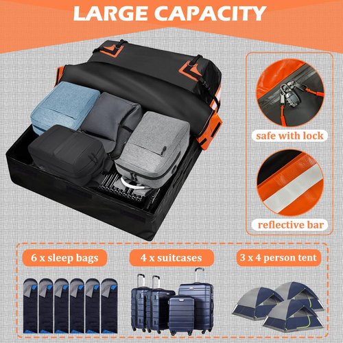 Big Ant Car Rooftop Cargo Carrier Bag 23 Cubic Feet, Roof Bag Waterproof Topper Luggage Carriers for All Vehicle with/without Rack Bar Include Anti-Slip Mat, 8 Door Hooks, 2 Extra Straps, Luggage Lock