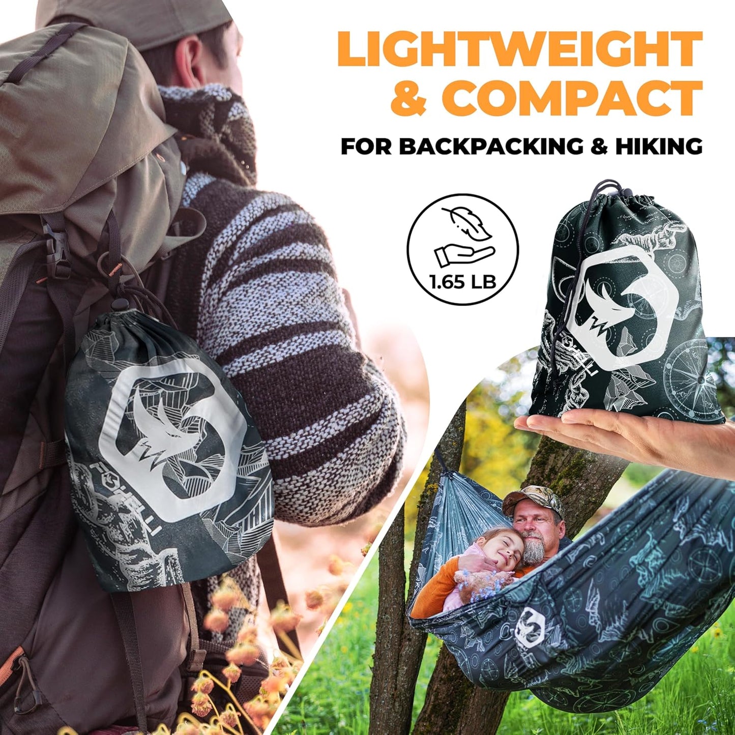 Foxelli Camping Hammock - Lightweight Portable Hammock, Easy Setup with Tree-Friendly Ropes & Steel Carabiners, Heavy Duty Parachute Nylon for Indoors and Outdoors