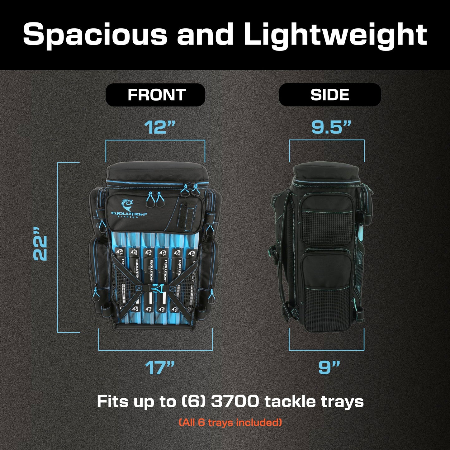 Evolution Fishing Drift Series 3700 Tackle Backpack with QuikLatch System & 2 Rod Holders – Blue, Heavy Duty Fishing Backpack w/ 6 Tackle Trays