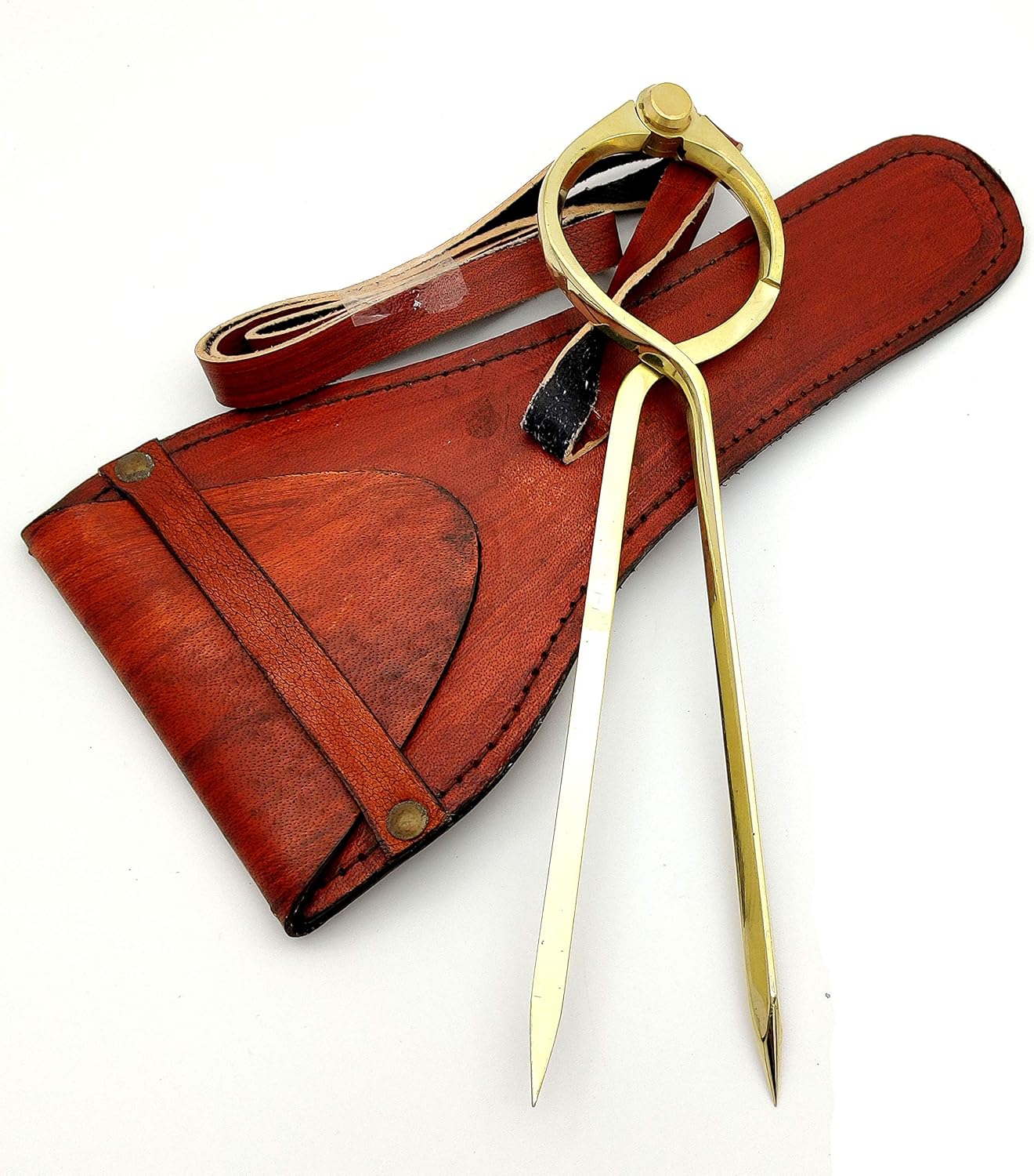 5MoonSun5's Vintage Navigation Straight Pattern Artist Divider Solid Brass Drawing Tool Professional 8” Long Divider Marine Navigation Compass with Handmade Leather case (8 inch Brass tip)